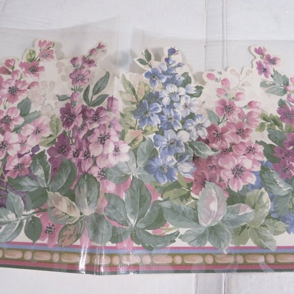 Blue Pink Purple Flower Wallpaper Boarder (folded in half) LAMINATED 42" - Picture 3 of 6
